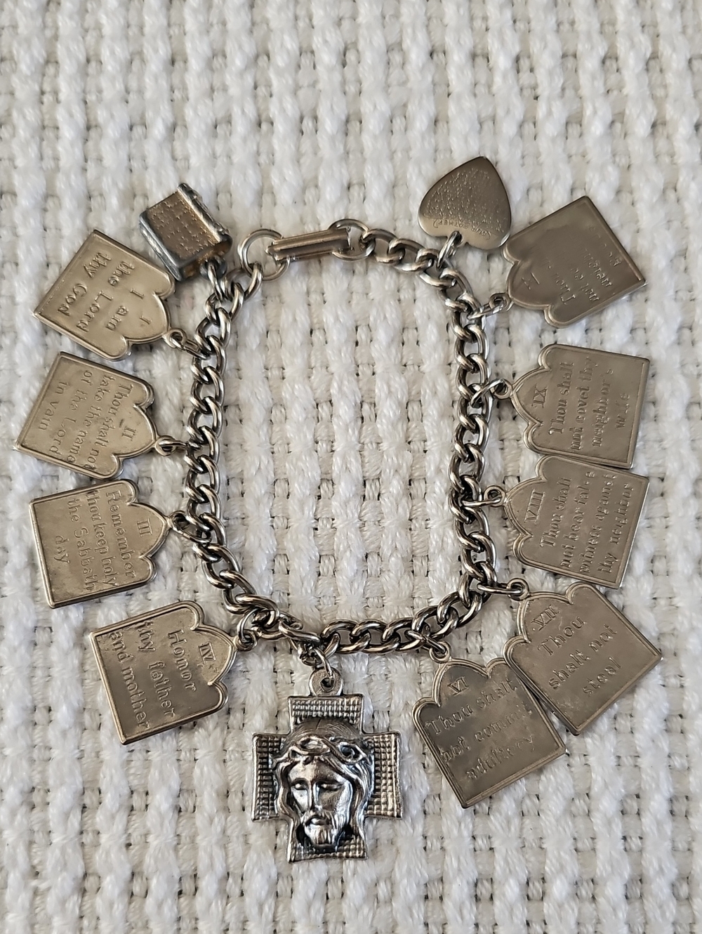Ten Comandments Silver Tone Charm Bracelet
